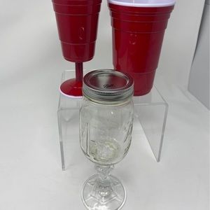 Ball wine glass red cup living plastic glass redneck white elephant lot of 3